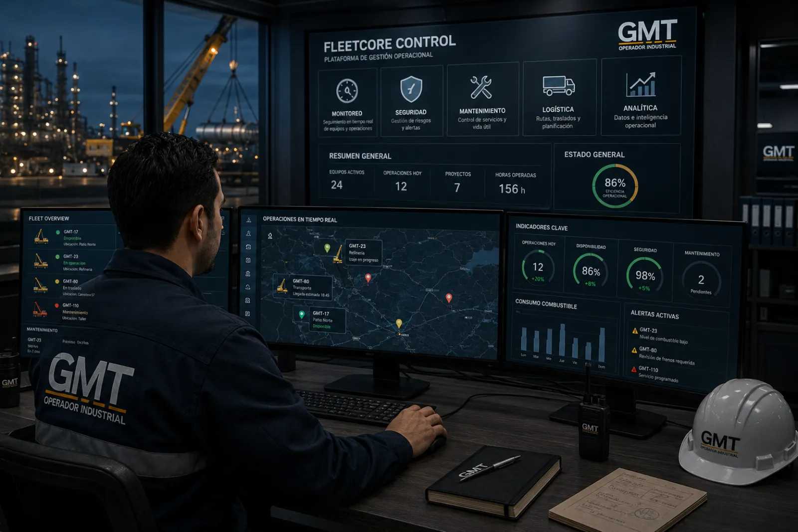 Panel de control operativo FleetCore de GMT